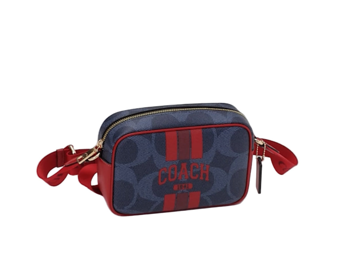 NWT Coach Mini Jamie Camera Crossbody Bag In Signature Canvas & Leather With Varsity Stripe
