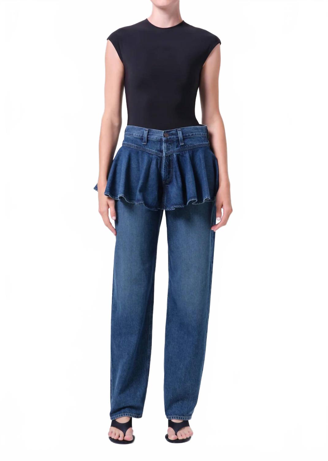 Peplum Mid-Rise Straight Leg Jeans In Peak