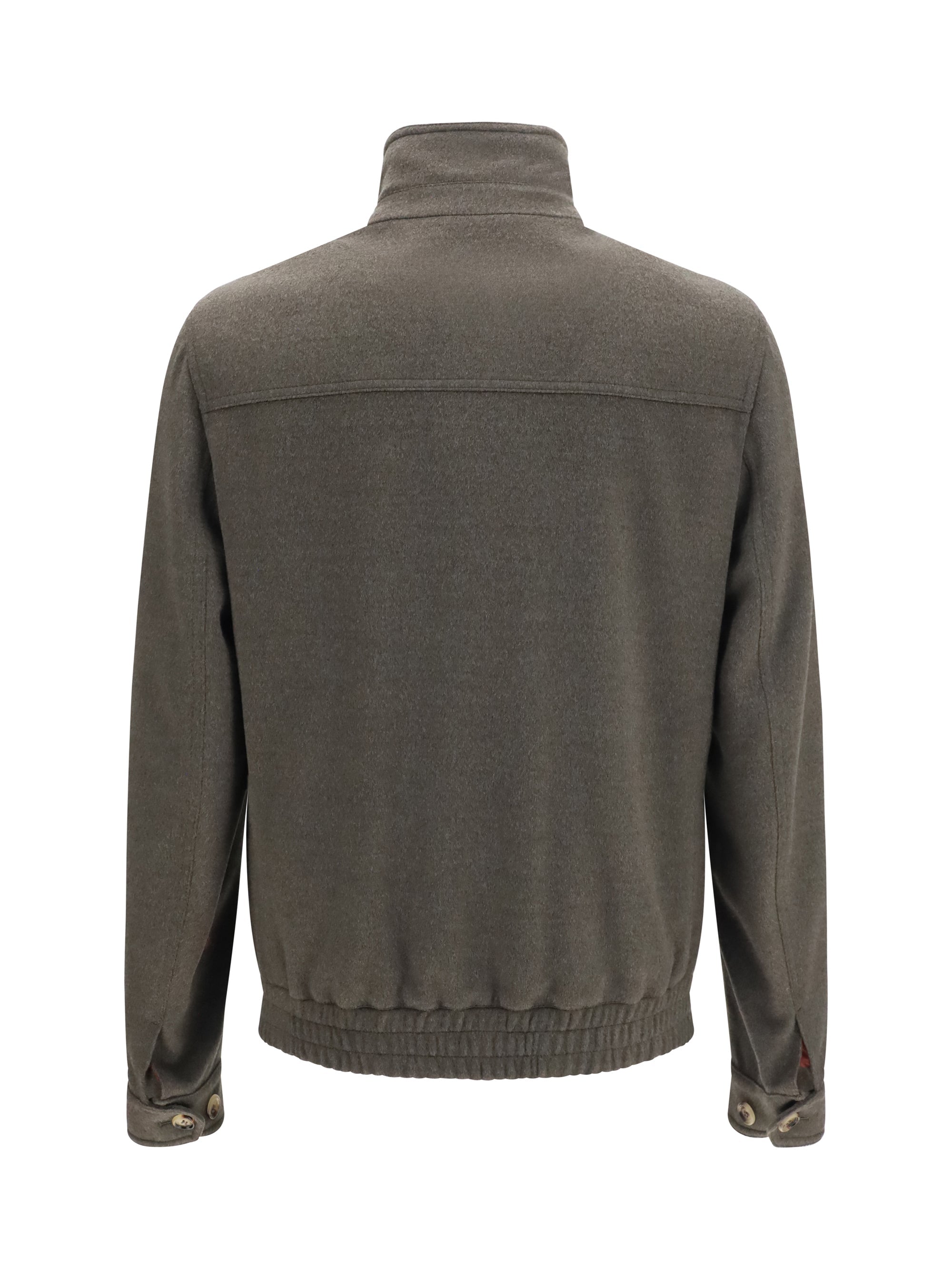 Brunello Cucinelli Men Wool Zip Jacket With High Collar