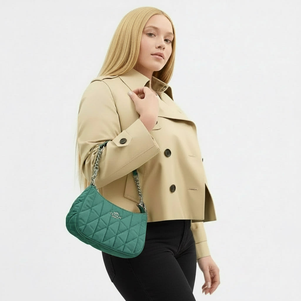 NWT Coach Teri Shoulder Bag In Silver/Green