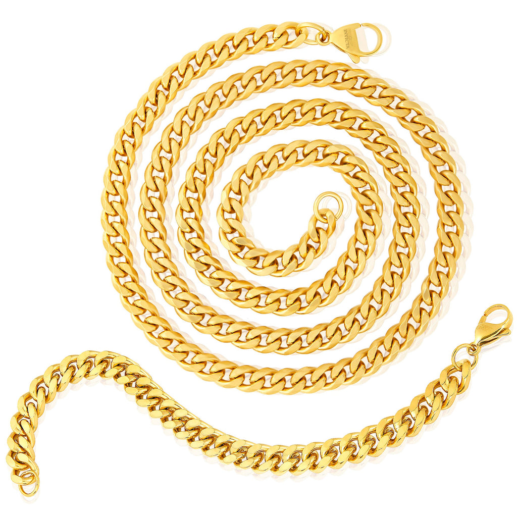 Crucible Jewelry Curb Bracelet and Necklace Gold Chain Set