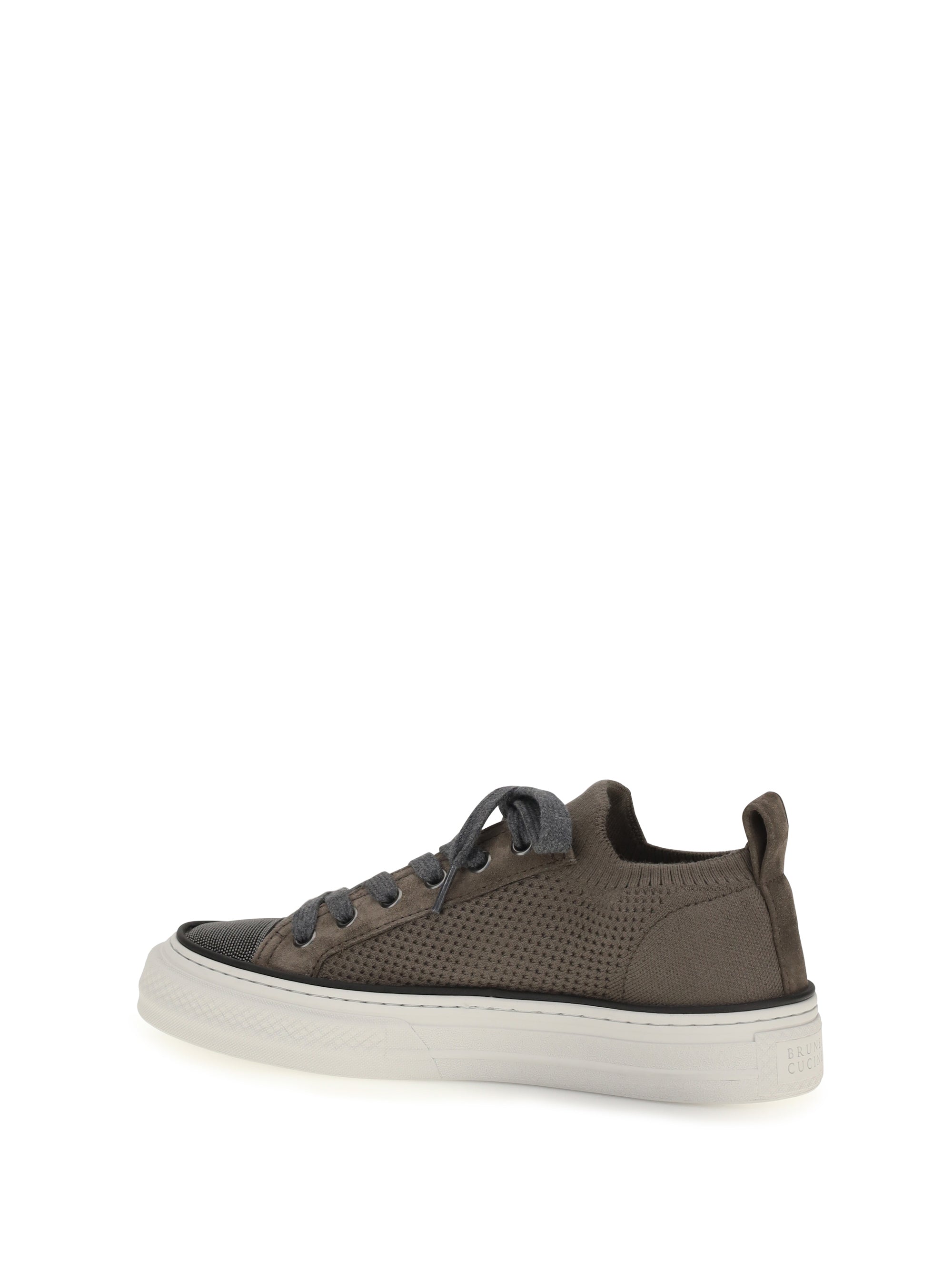 Brunello Cucinelli Women Cotton Knit And Suede Sneakers