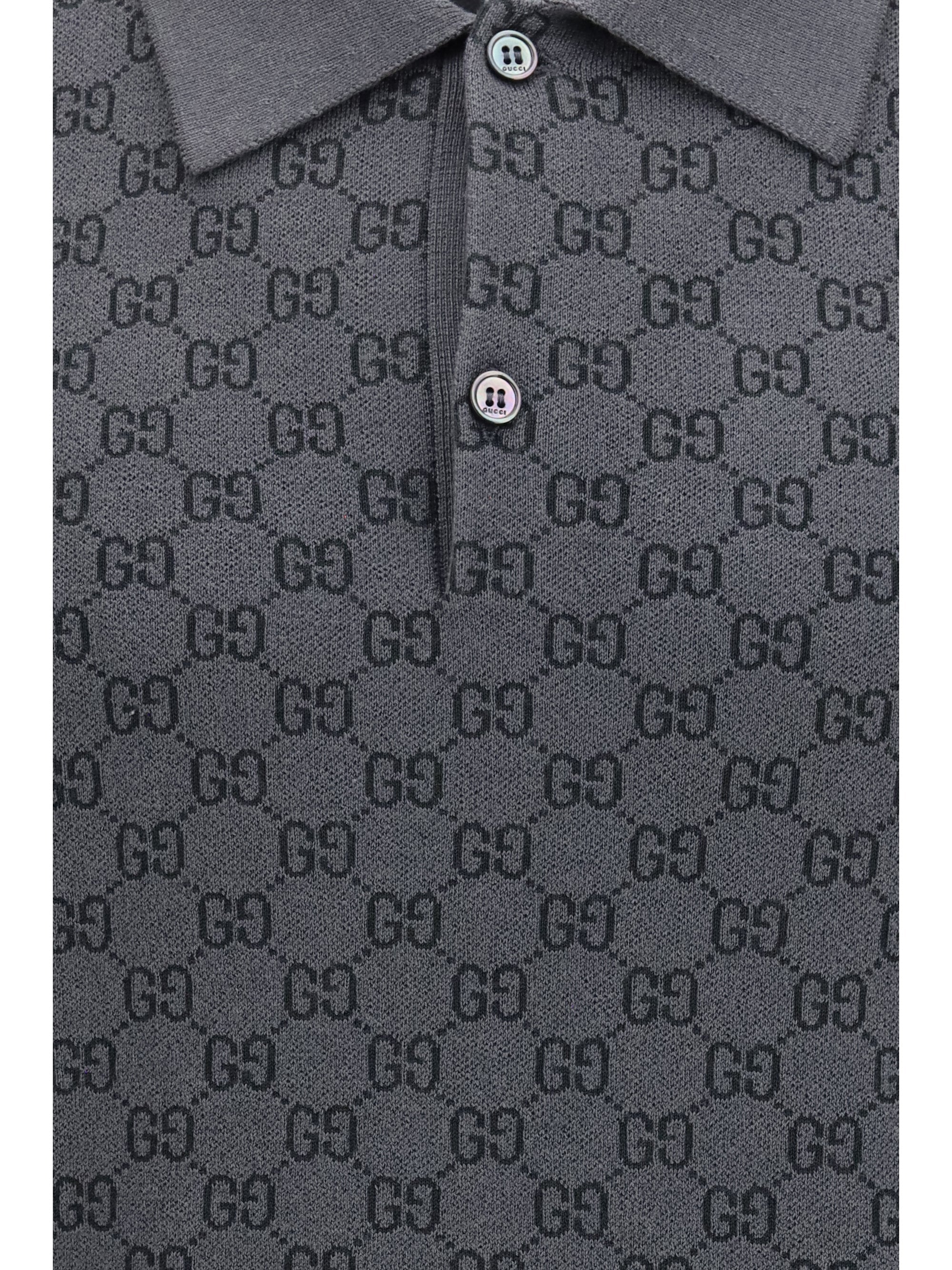 Gucci Men Gg Jacquard Wool And Silk Polo Shirt