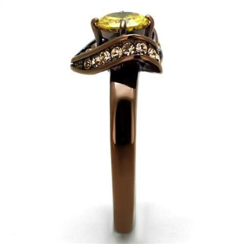 IP Coffee light Stainless Steel Ring with AAA Grade CZ in Topaz