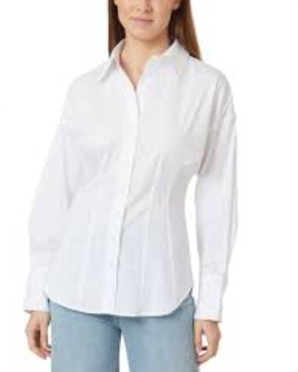 Fitted Waist Button Down Shirt In White