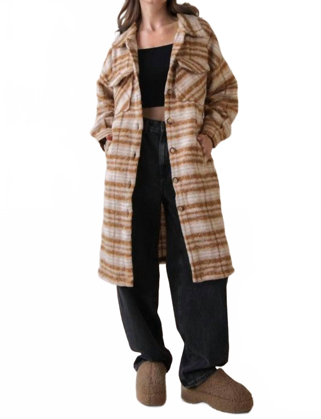 Plaid Shacket Jacket In Cream