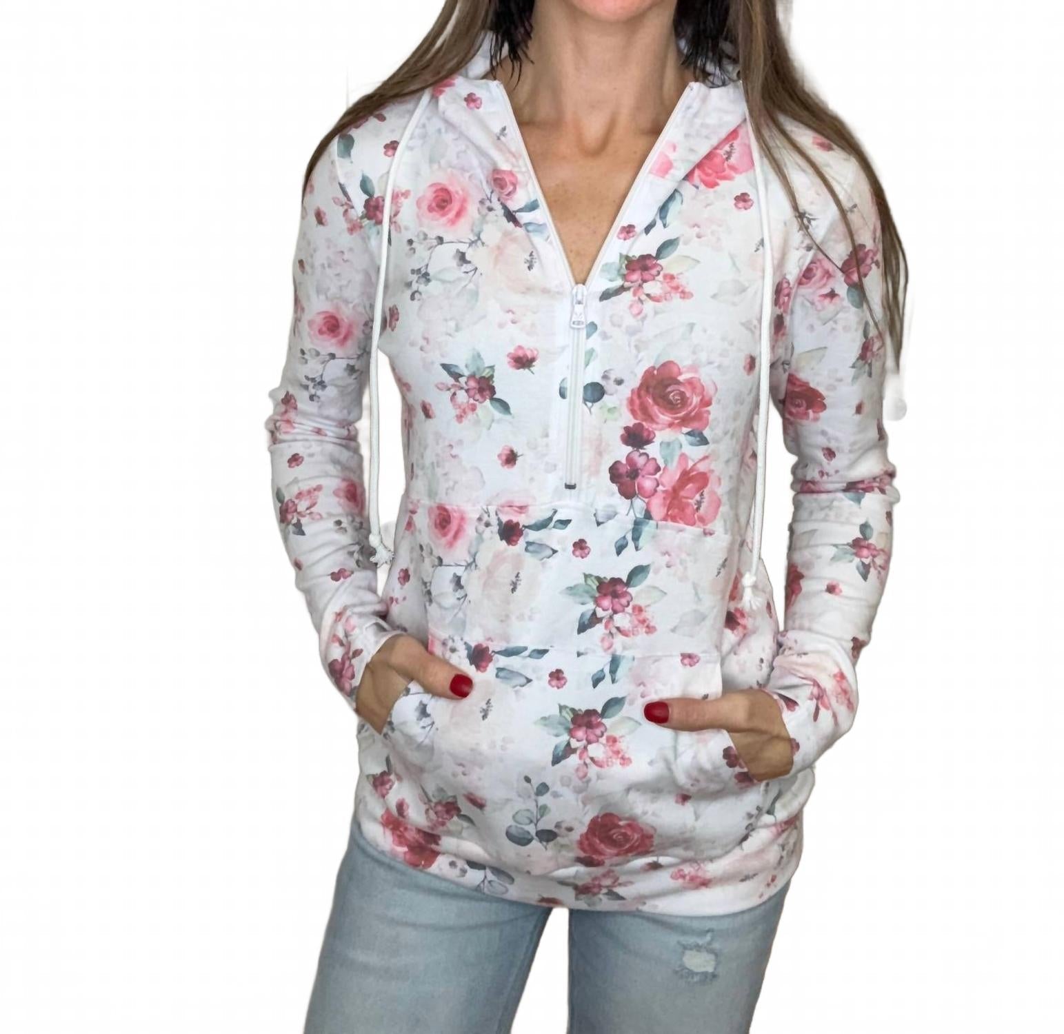 Half Zip Hoodie In Pink Bloom