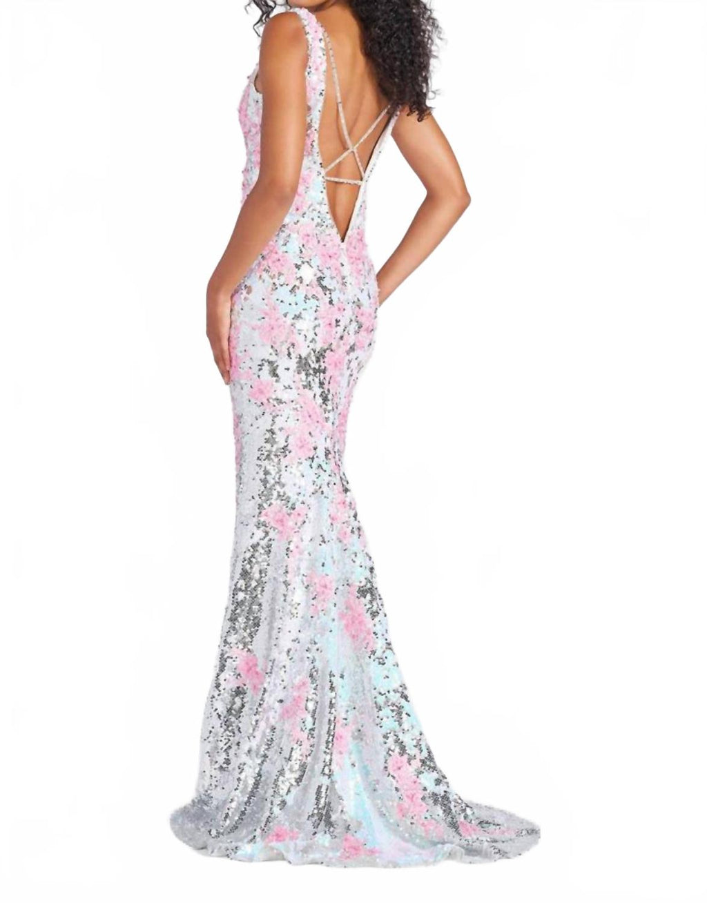 Floral Sequin Trumpet Prom Dress In Pink/multi