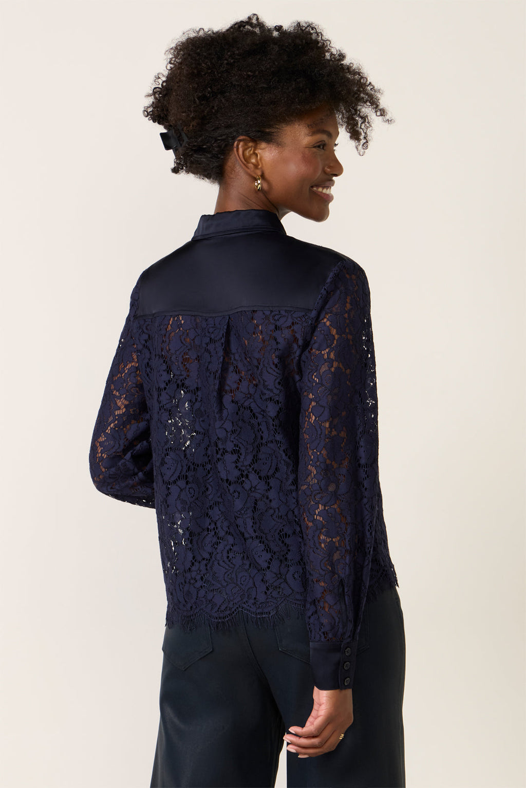 Women's Lace Contrast Button Down Shirt