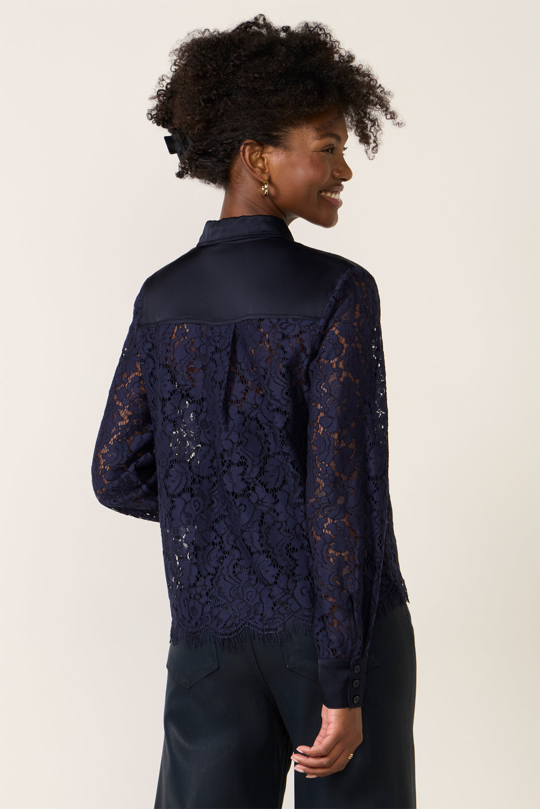 Women's Lace Contrast Button Down Shirt