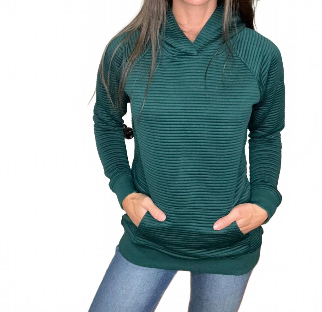 Tatum Textured Pullover Hooded Sweatshirt In Spruce Green