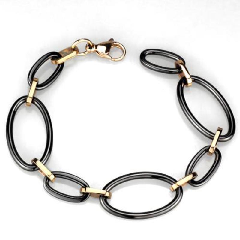 IP Rose Gold(Ion Plating) Stainless Steel Bracelet with Ceramic in Jet