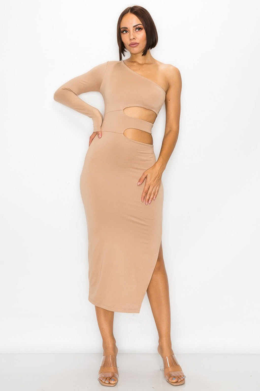 One Shoulder Maxi Dress With Waist Cut Out