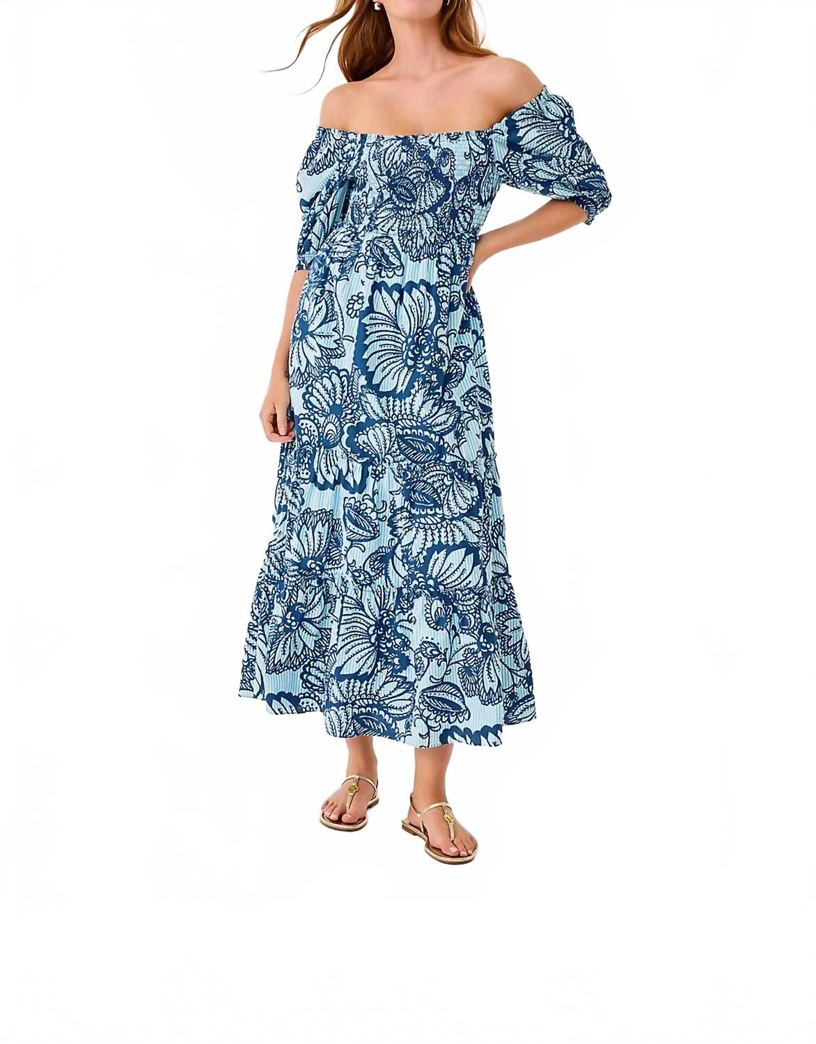 Hadly Short Sleeve Maxi Dress In Starlight Navy Proud As A Peacock Stripe