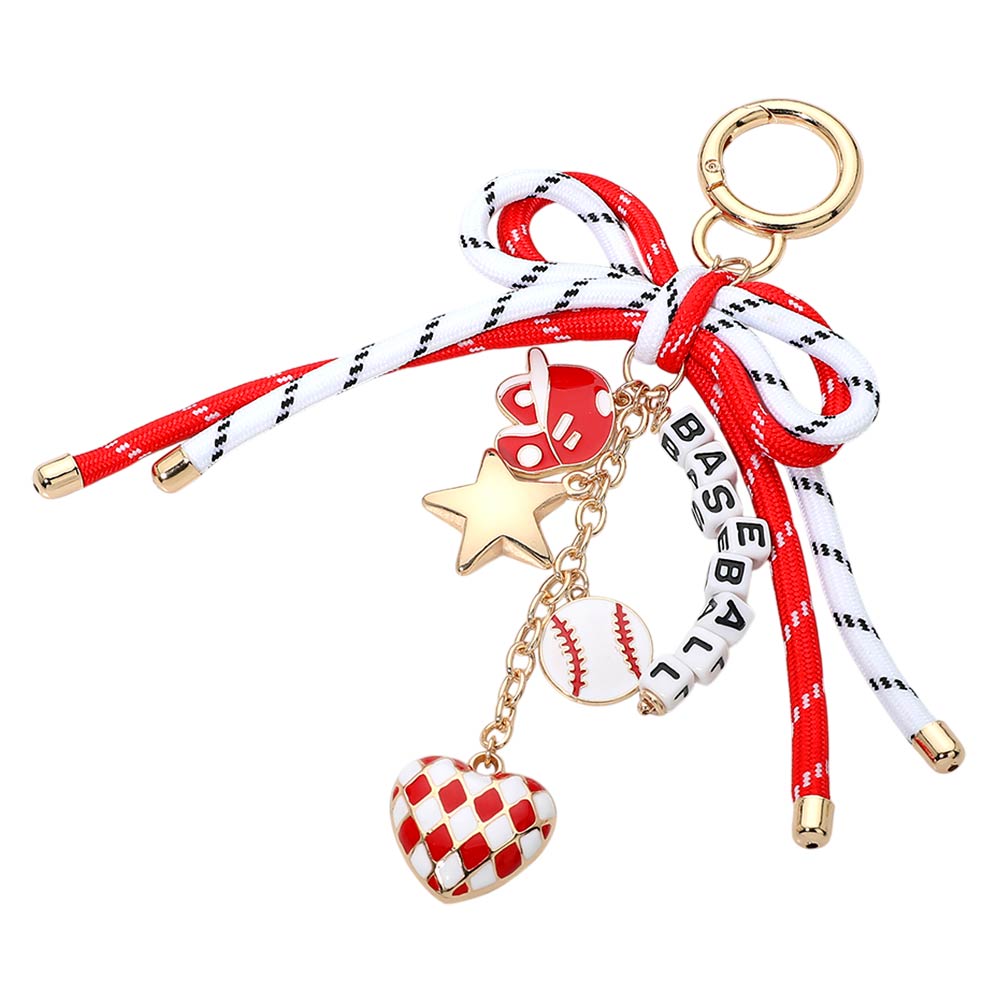 Bow Accent BASEBALL Message Beaded Charm Drop Keychain Bag Charm