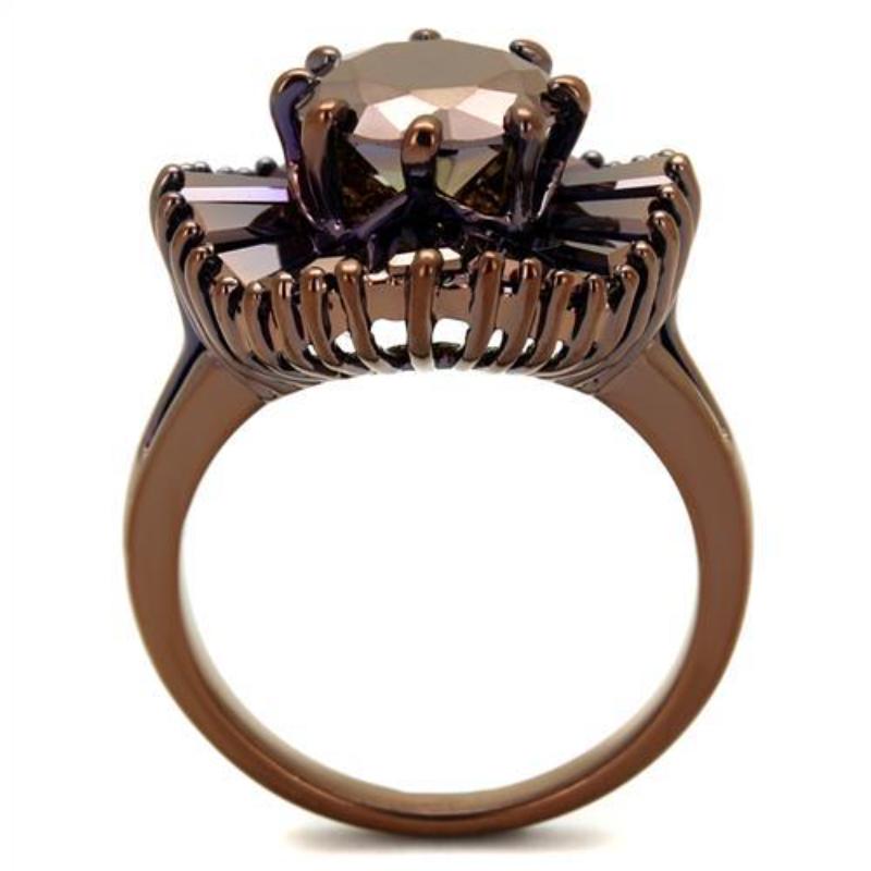 IP Coffee light Brass Ring with AAA Grade CZ in Light Coffee