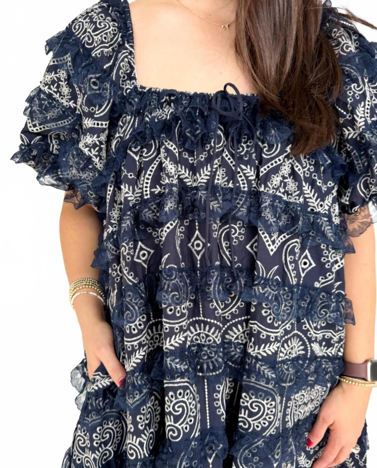 Marnie Lace-Trimmed Boho Dress In Blue