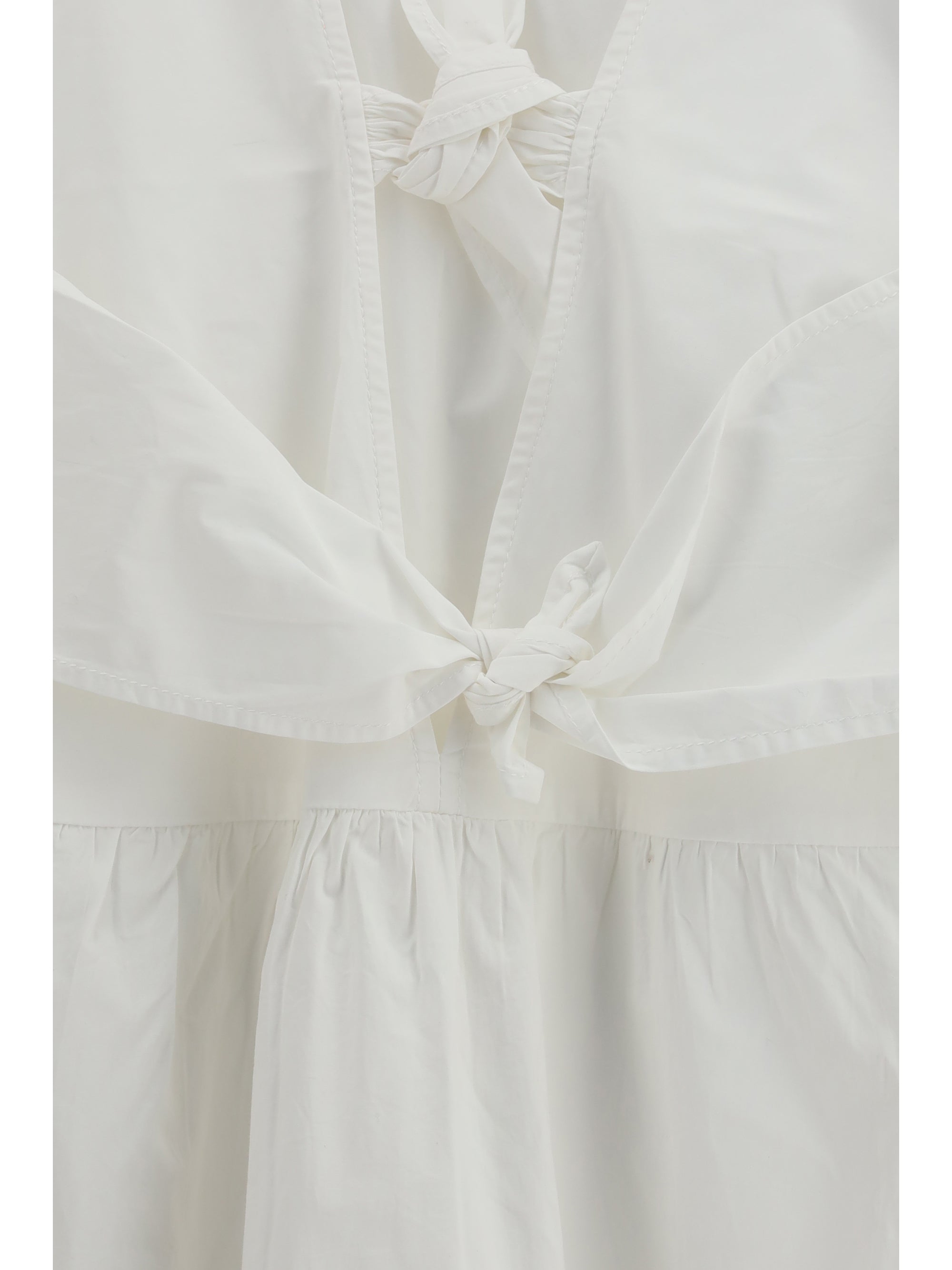 Ganni Women Mini Dress With A Deep V-Neckline And Front Tie Bands