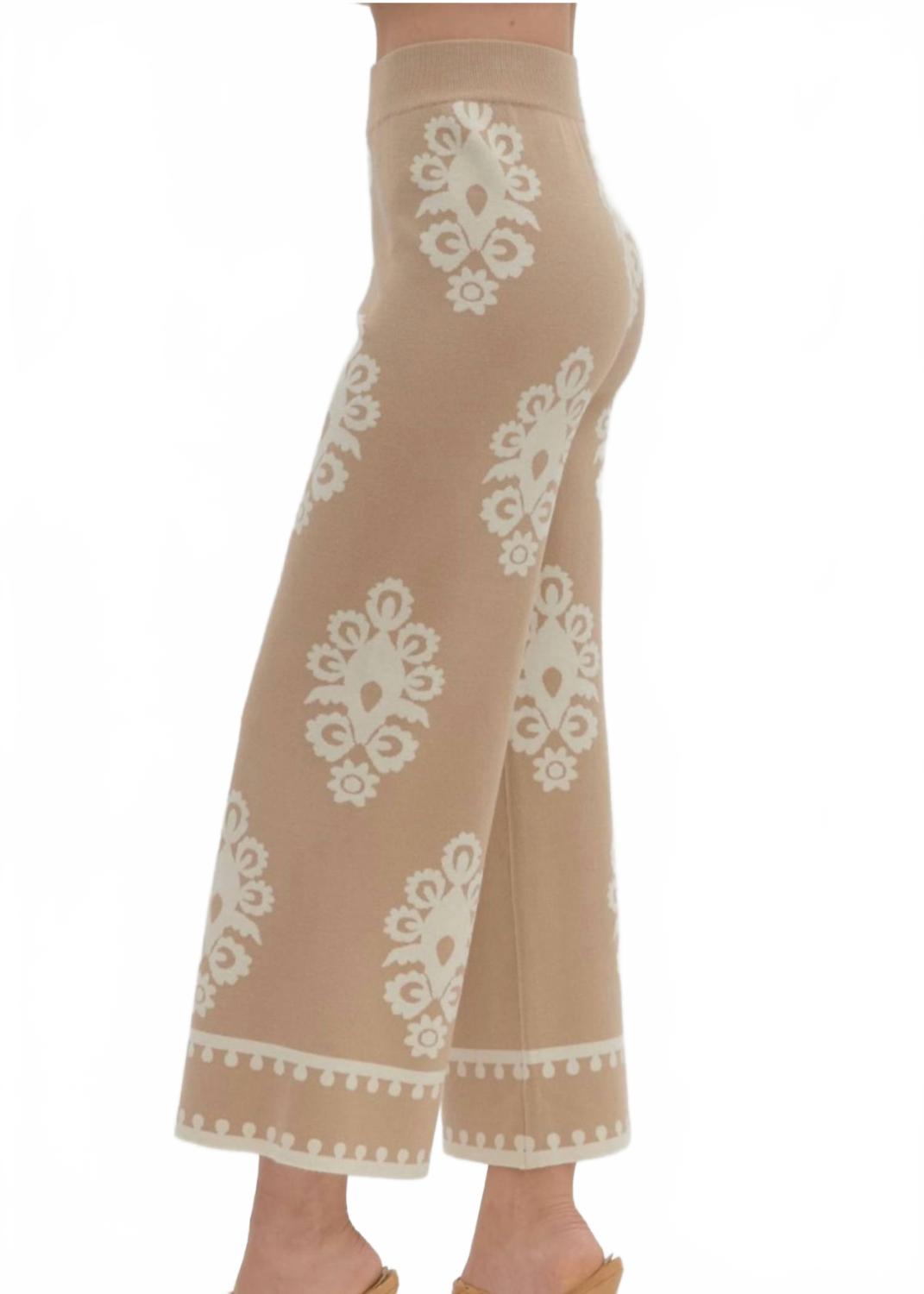 Danni Wide Leg Sweater Pants In Beige