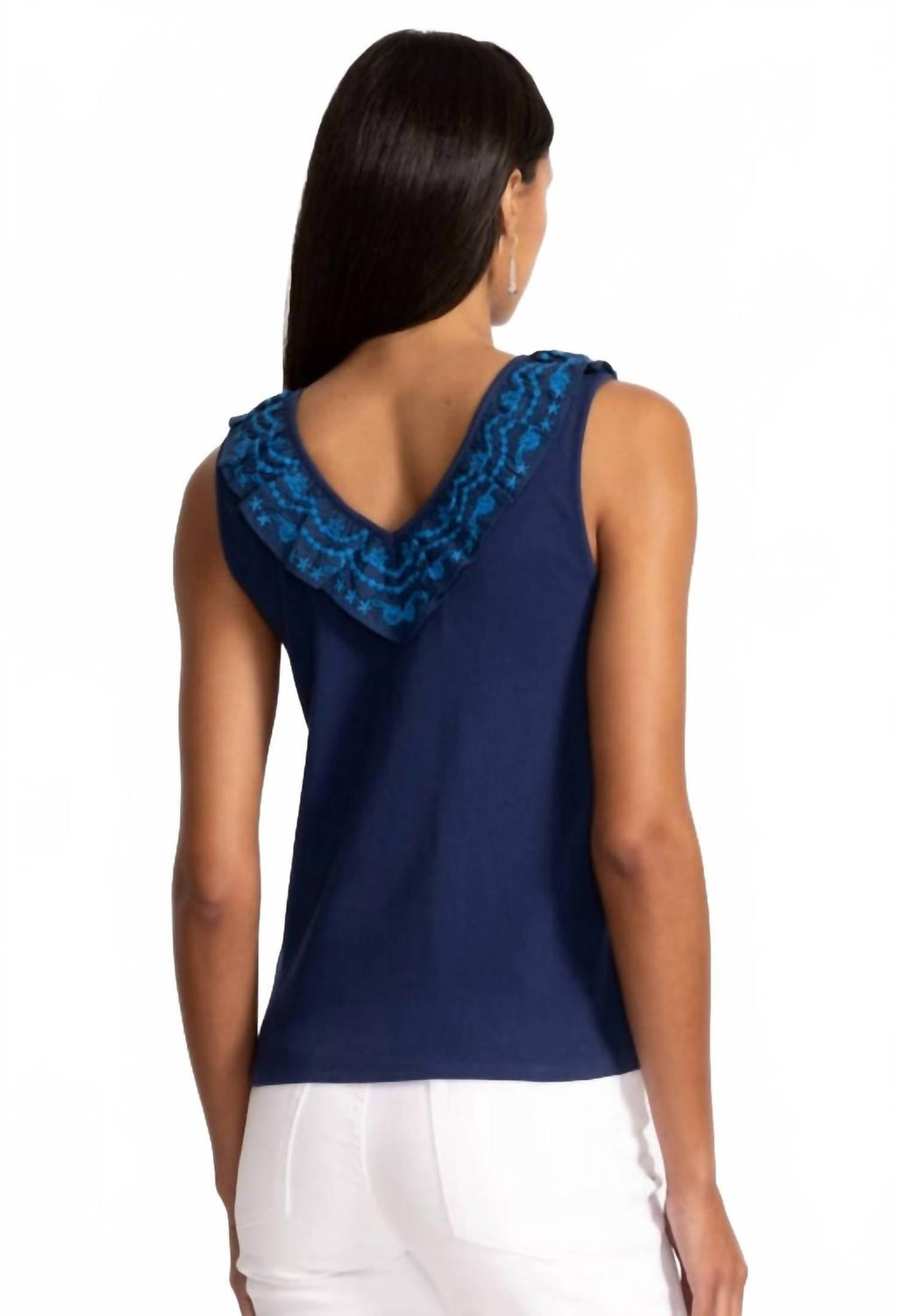 Daria Mixed Media Flutter Tank In Navy