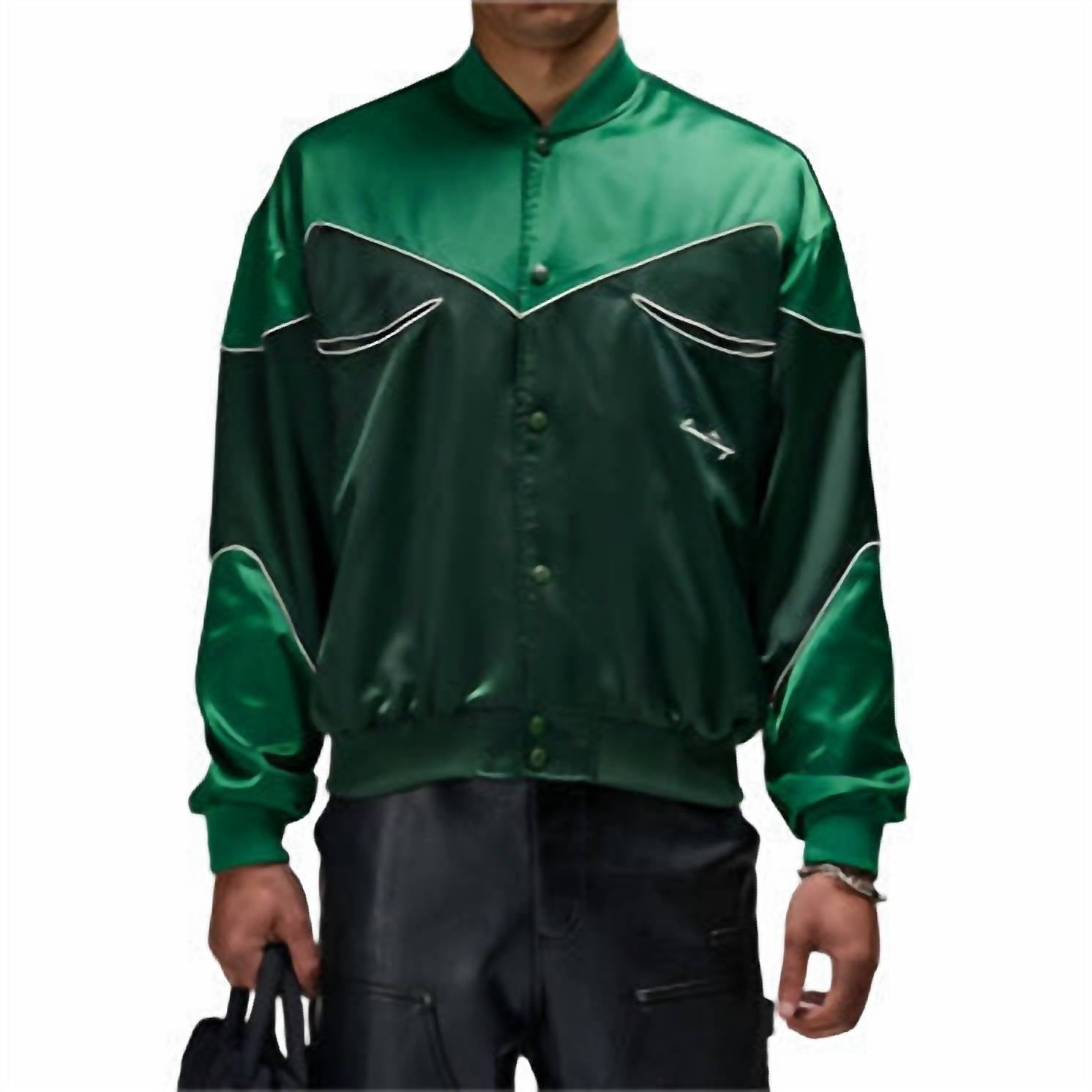Western Satin Bomber Jacket In Emerald