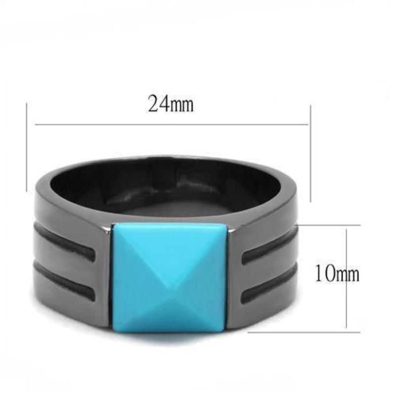 IP Light Black Stainless Steel Ring with Synthetic Turquoise in Sea Blue