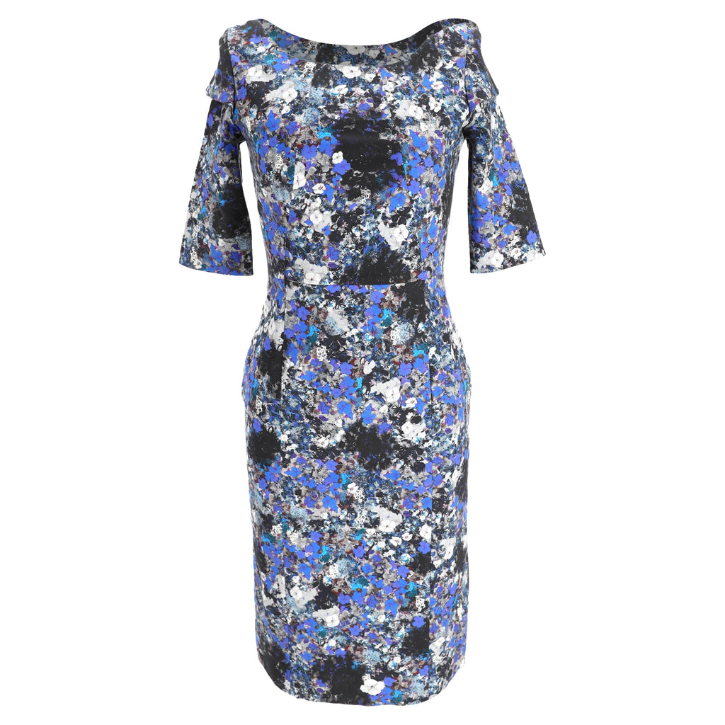 Erdem Floral Print Midi Dress in Blue Viscose