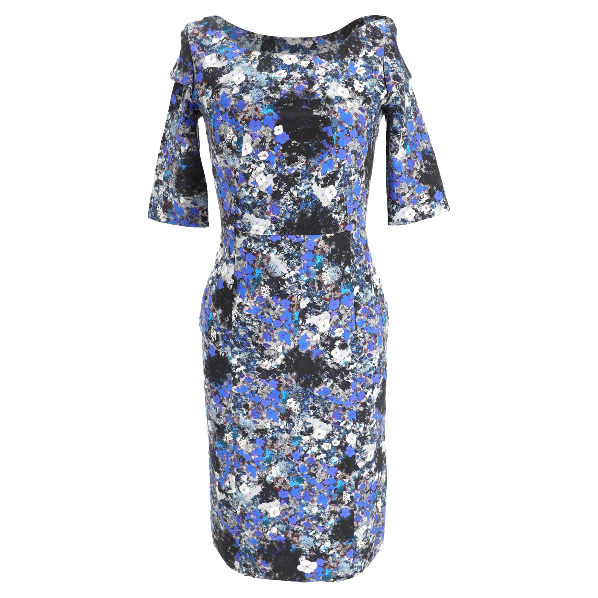 Erdem Floral Print Midi Dress in Blue Viscose