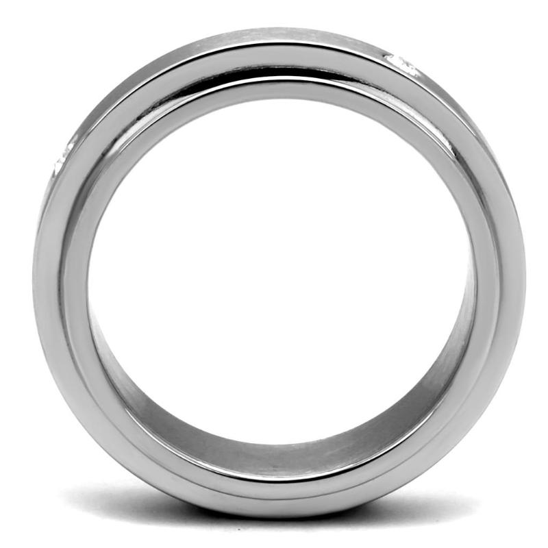 High polished (no plating) Stainless Steel Ring with AAA Grade CZ in Clear