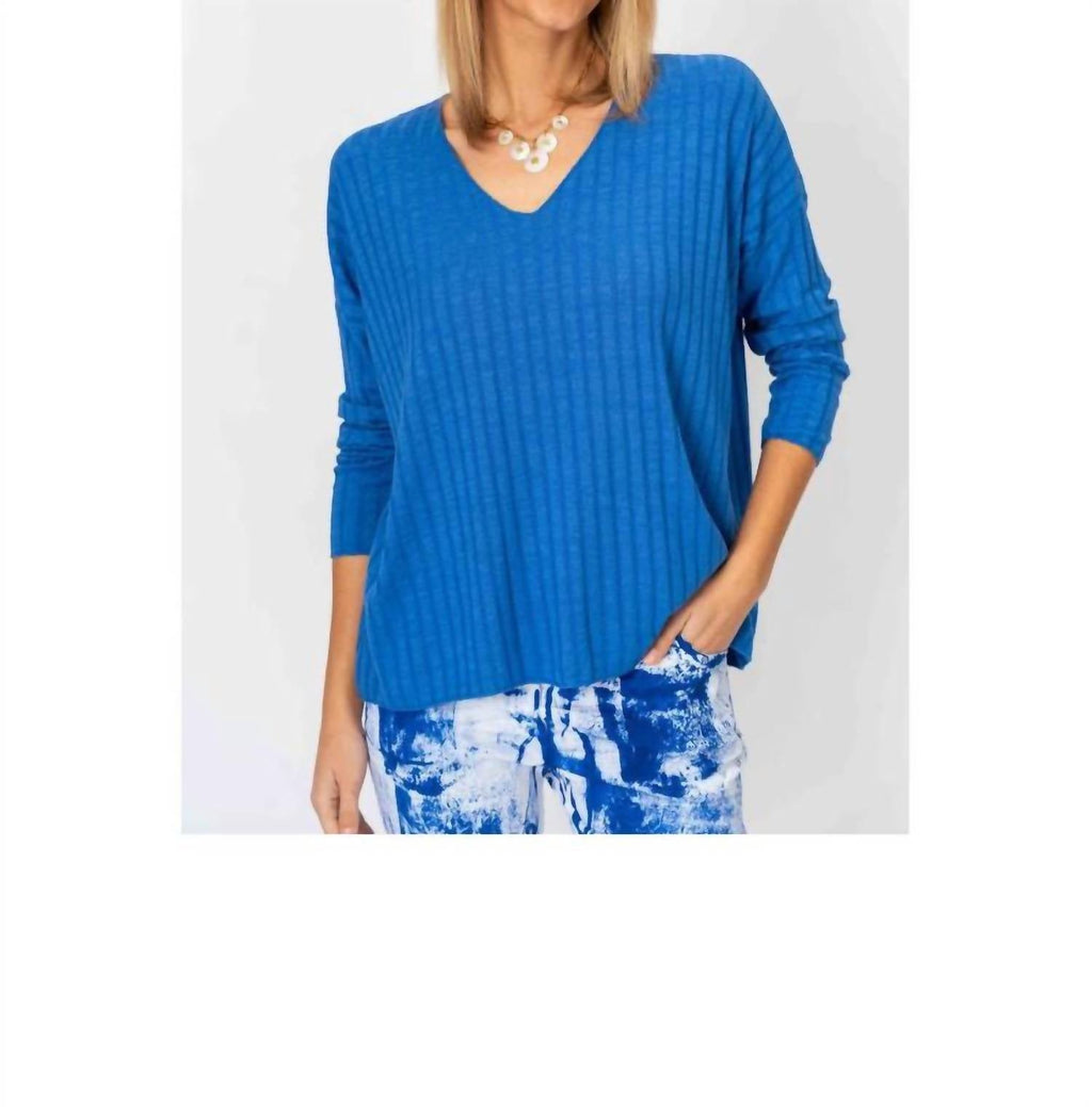 Oversized Ribbed Top In Royal Blue