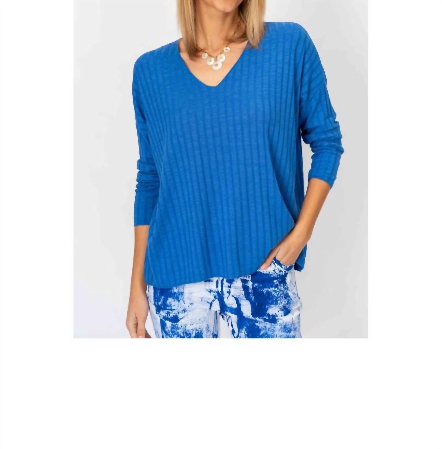 Oversized Ribbed Top In Royal Blue