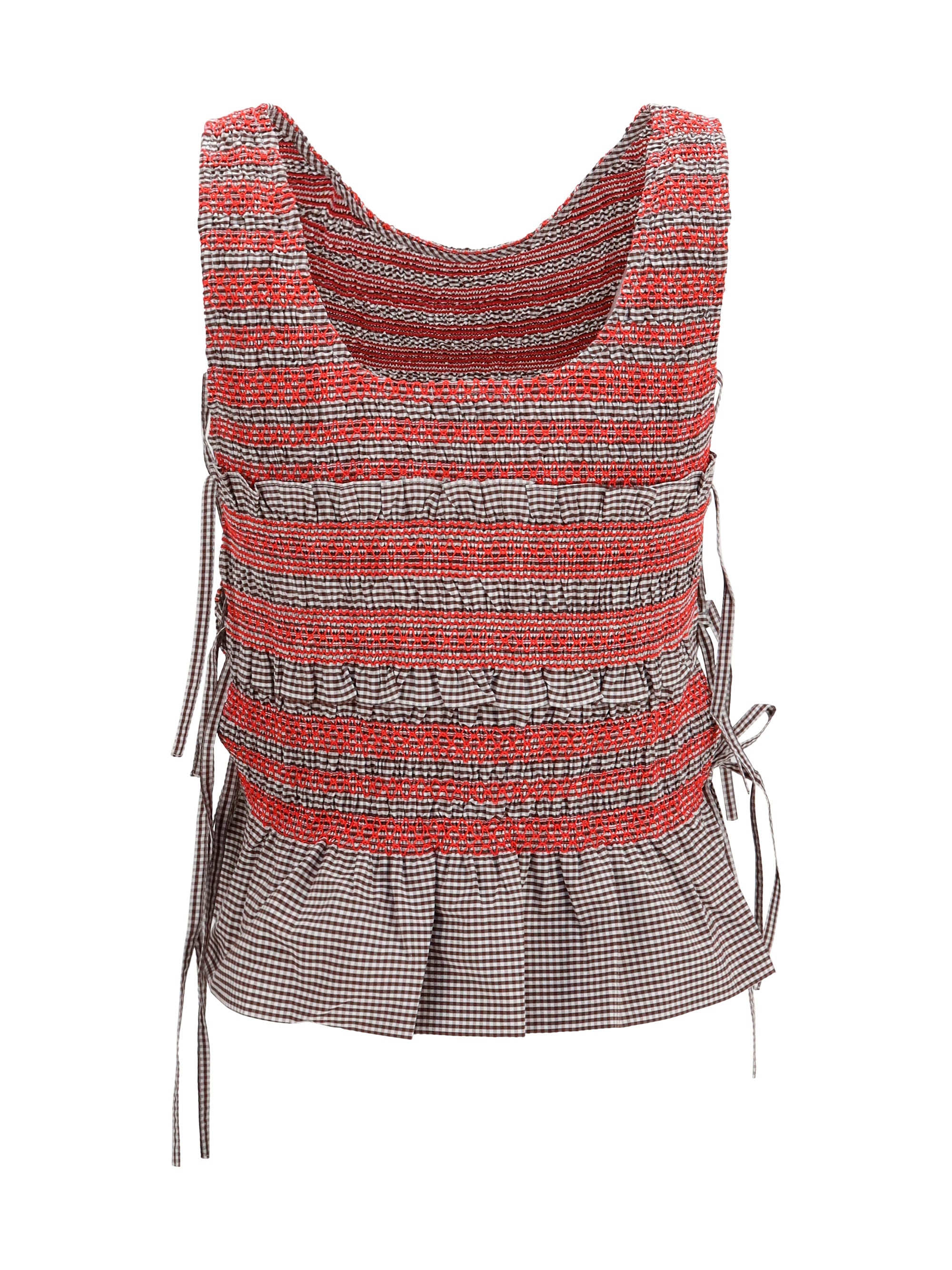 Ganni Women Elastic Printed Top With Ruching And Side Ties