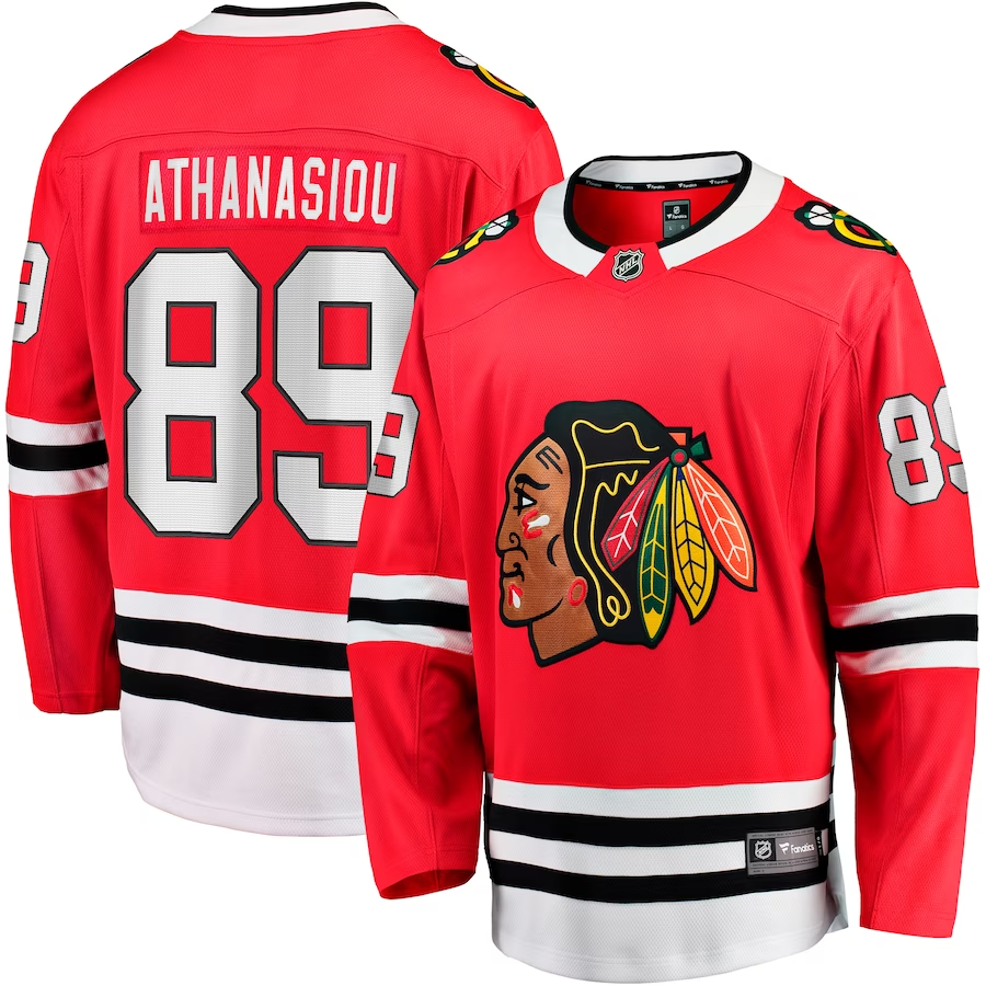 Men's Chicago Blackhawks Andreas Athanasiou #89 Red Home Breakaway jersey