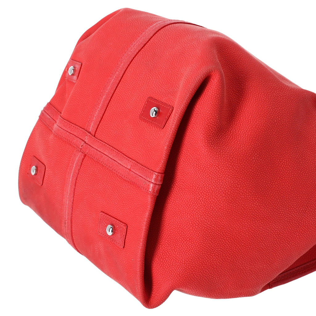 CHANEL Red Caviar Leather Camellia Drawstring Bag with Pouch