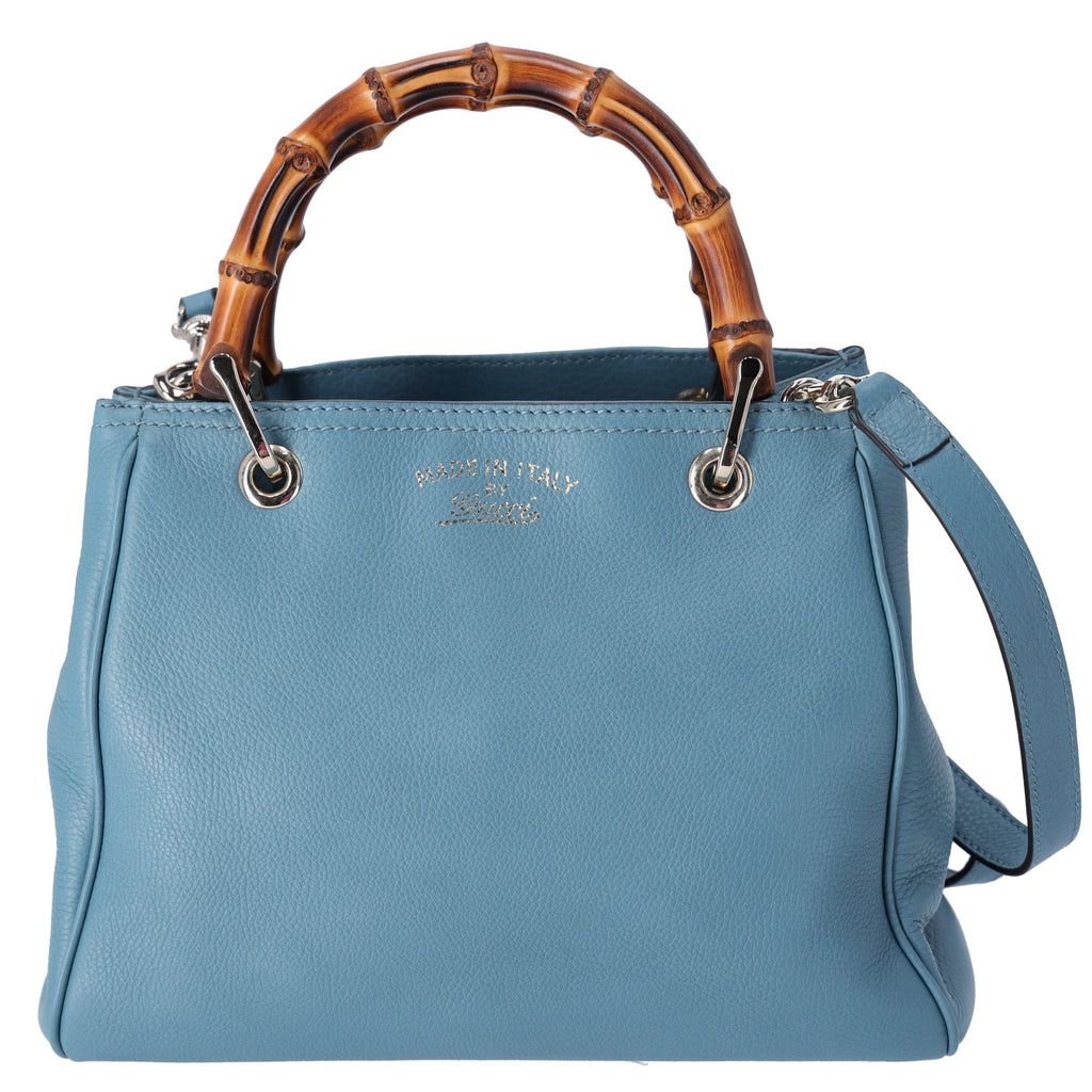 GUCCI Bamboo Shopper Small Tote Bag 336032 Blue Leather