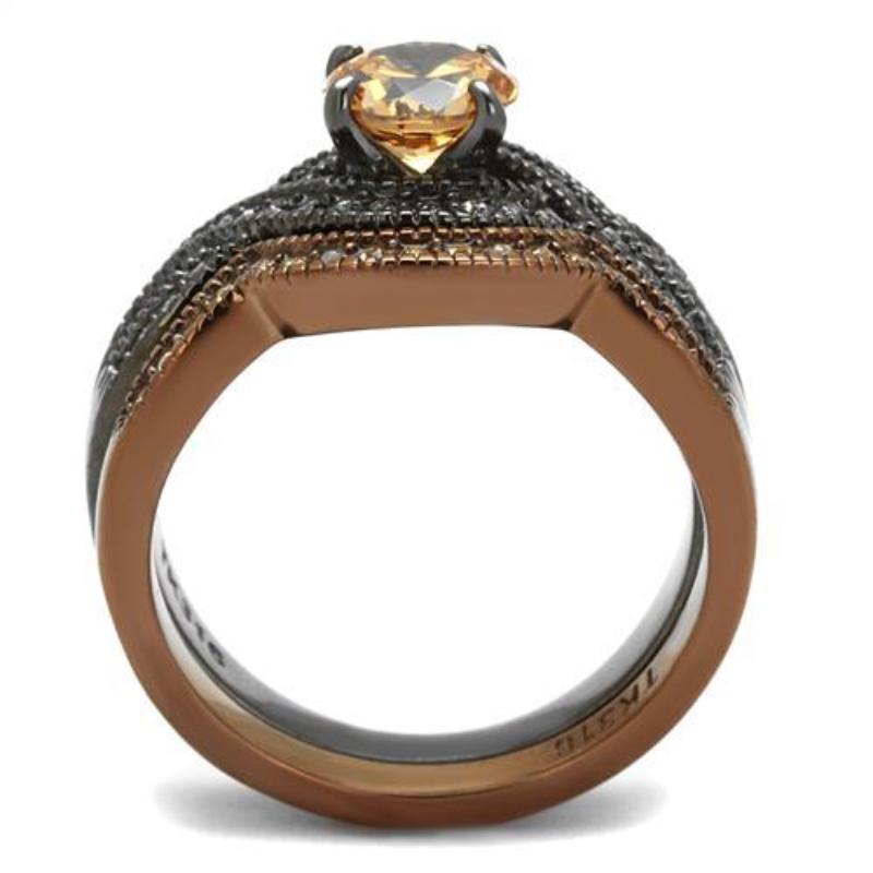 IP Light Black & IP Light coffee Stainless Steel Ring with AAA Grade CZ in Champagne