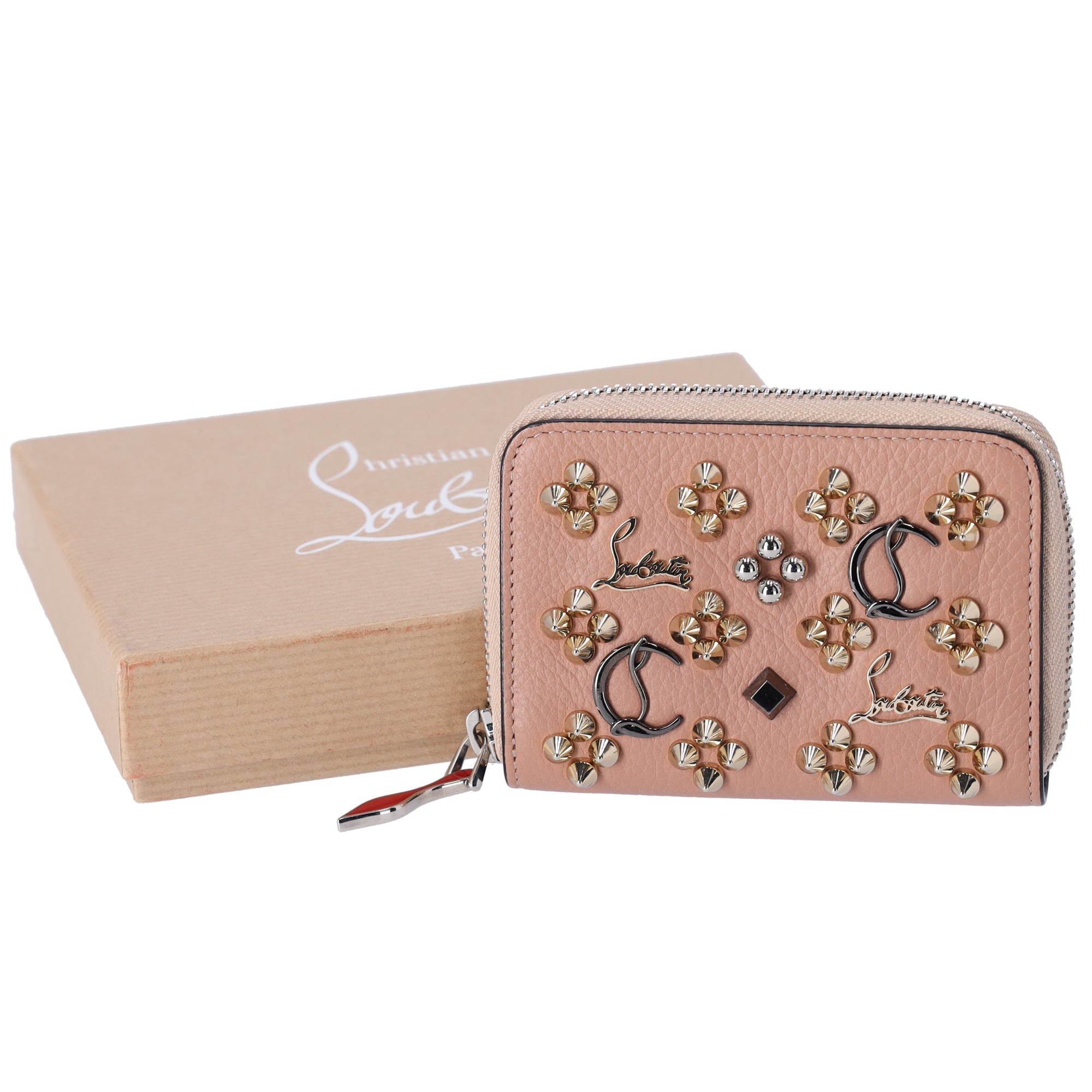 Christian Louboutin Panettone Coin Case 3175223 Beige Gold Leather Studs