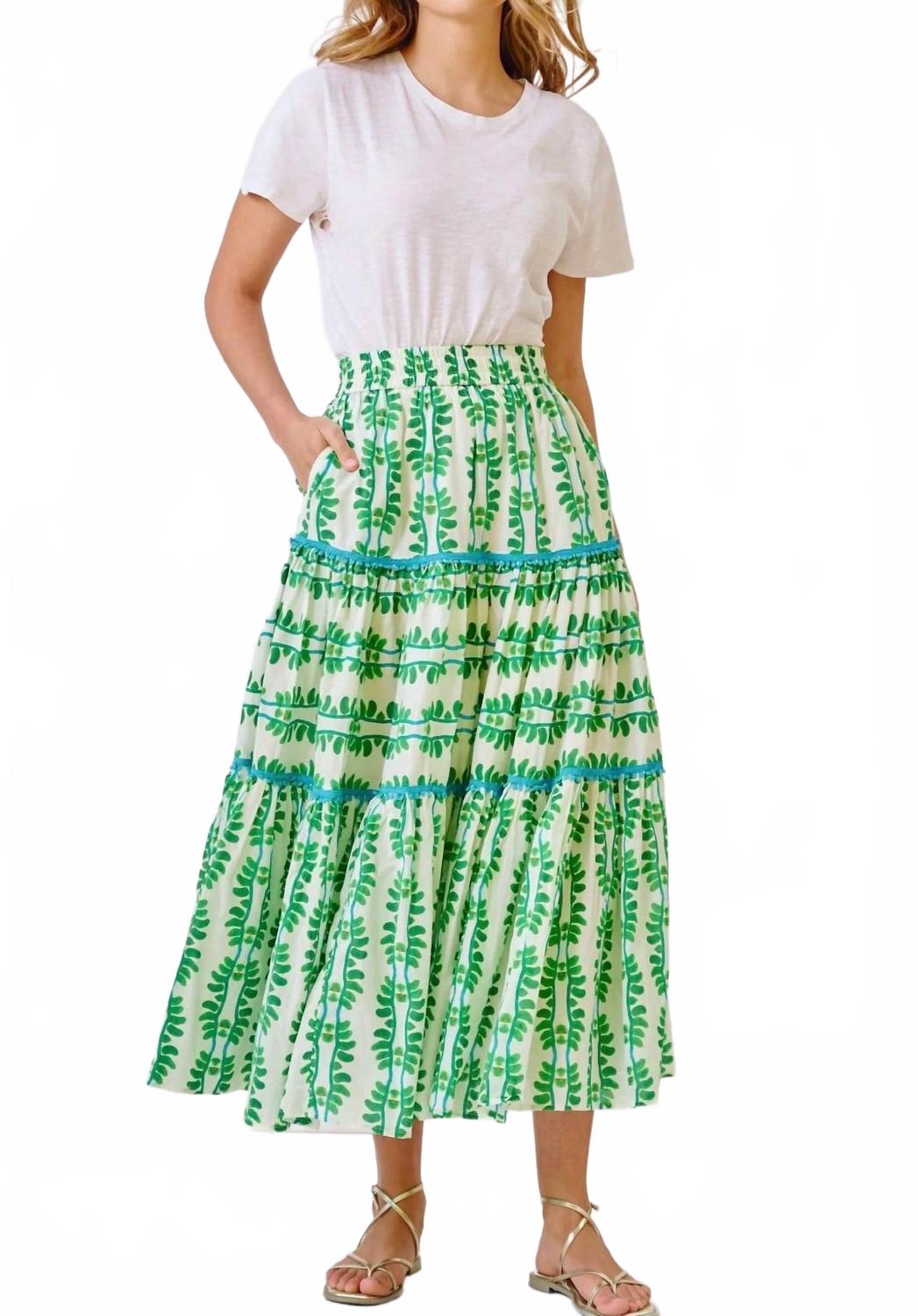 Triple Tiered Maxi Skirt In Palm Leaf