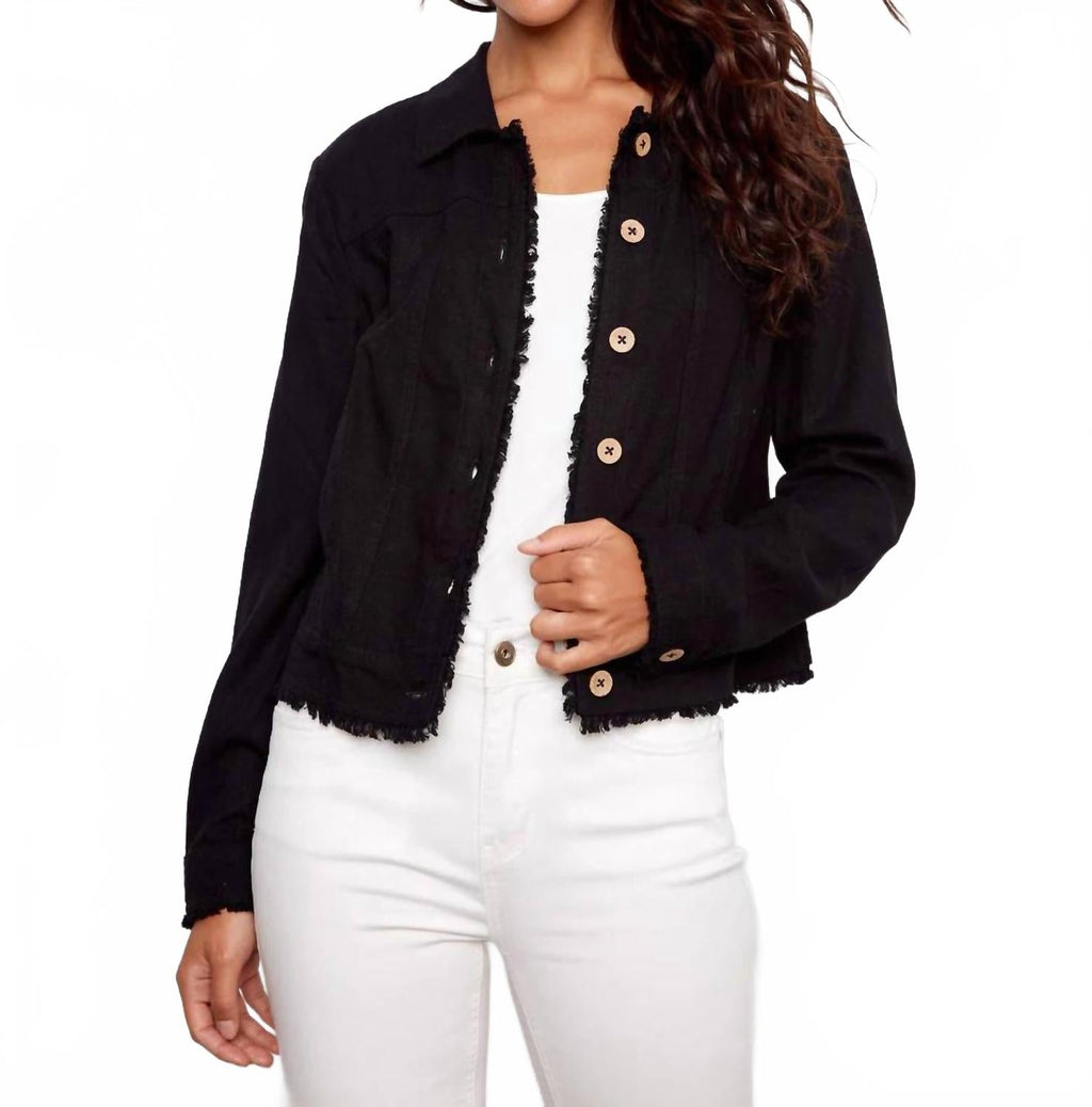 Linen Blend Jacket In Black
