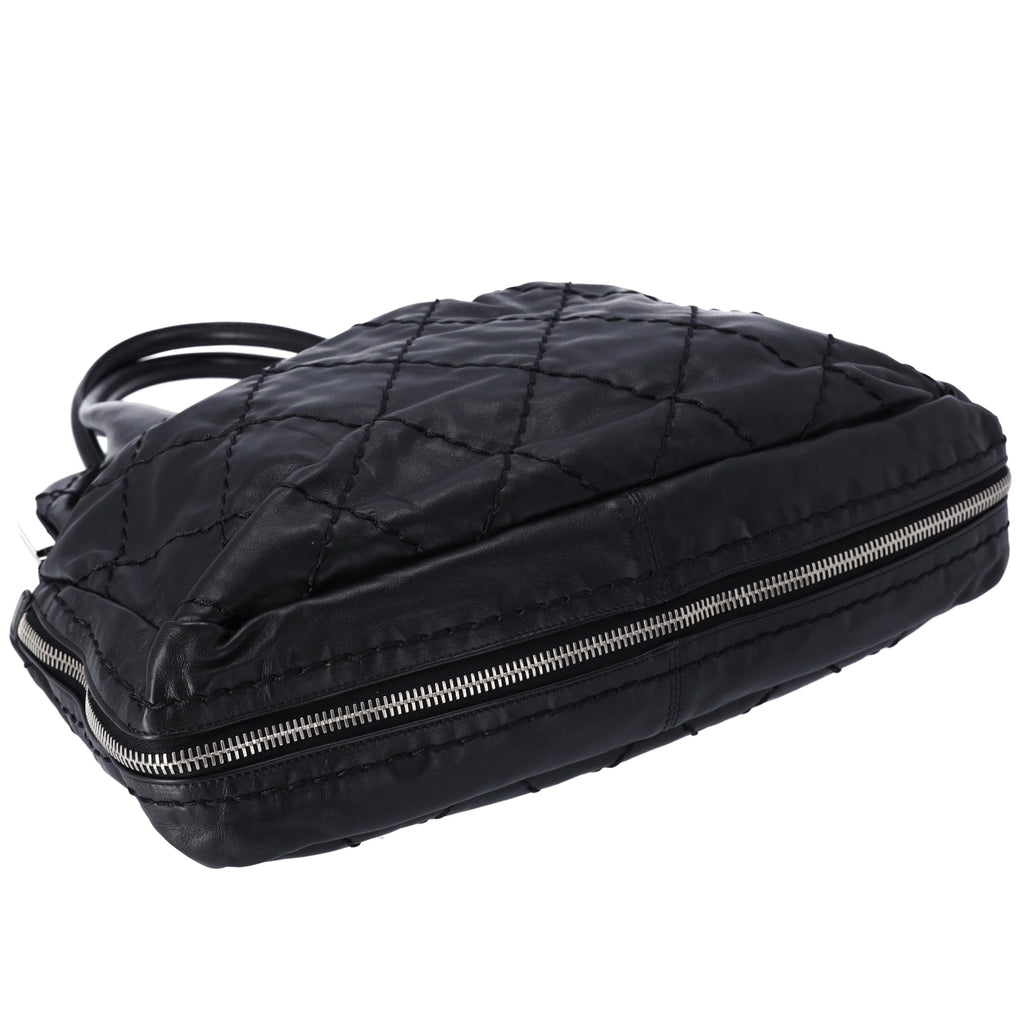 CHANEL Wild Stitch Expandable Frame Tote Bag Black Leather