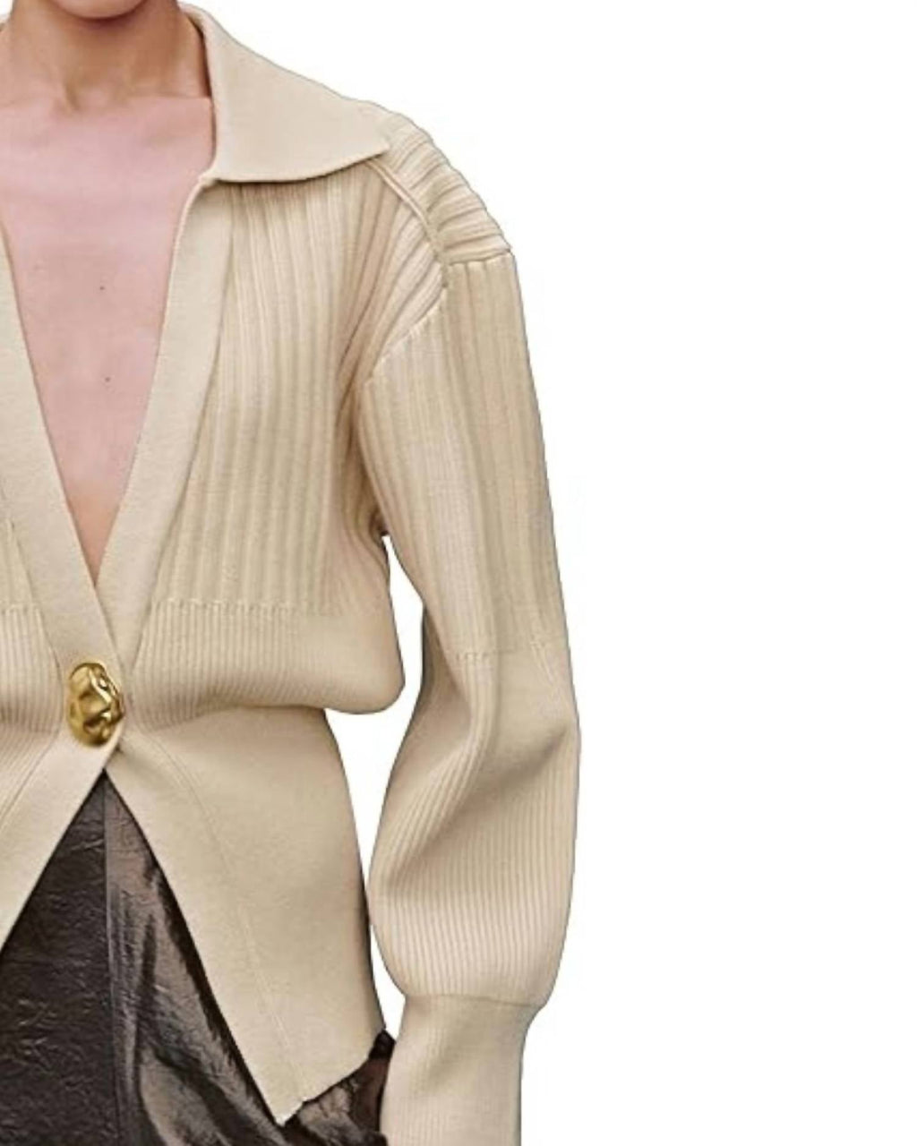 Knitted Collared Cardigan In Cream