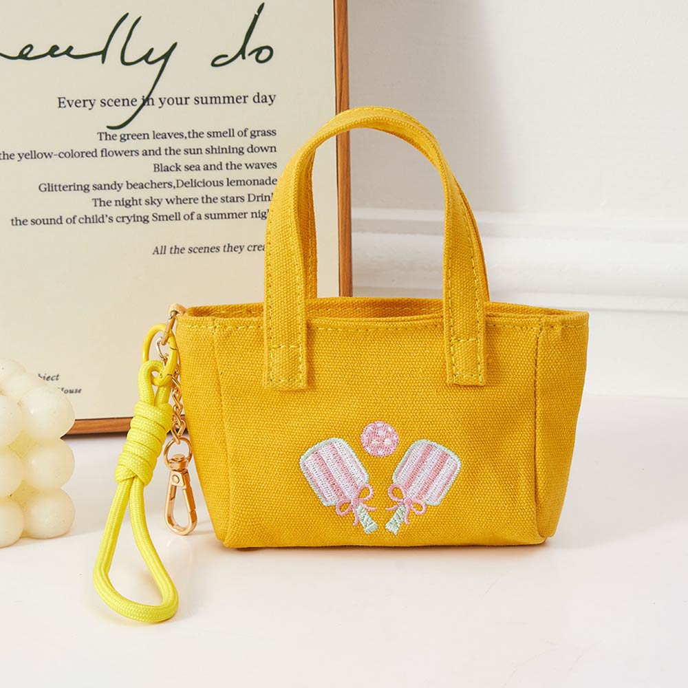 Pickleball Paddle Embroidered Mini Canvas Tote Bag Keychain Bag Charm
