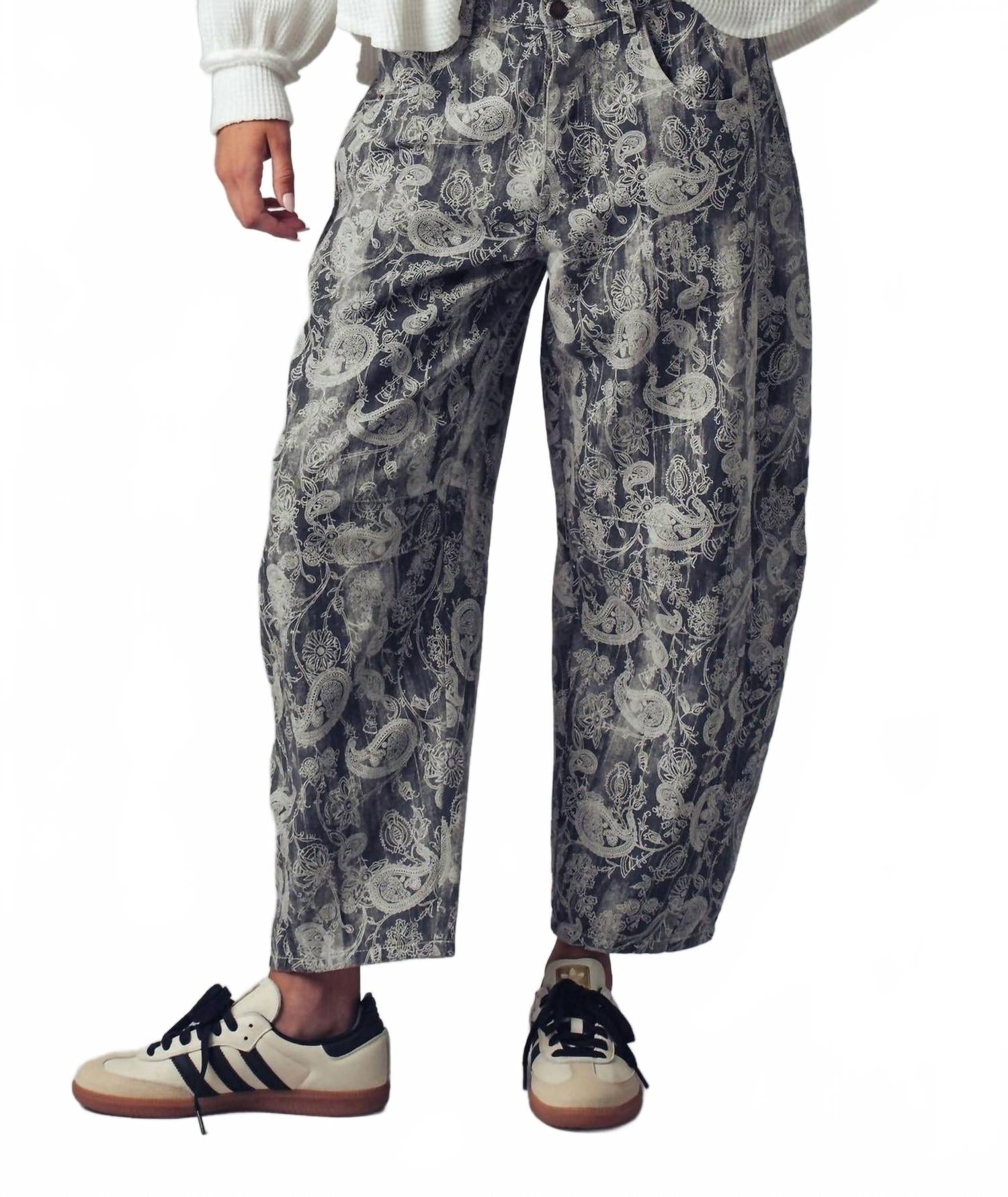 Paisley Print Cropped Wide Leg Pants In Multi