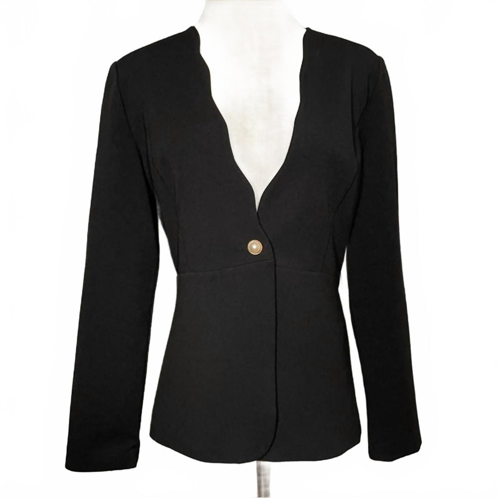 Scalloped Business One-Button Blazer In Black