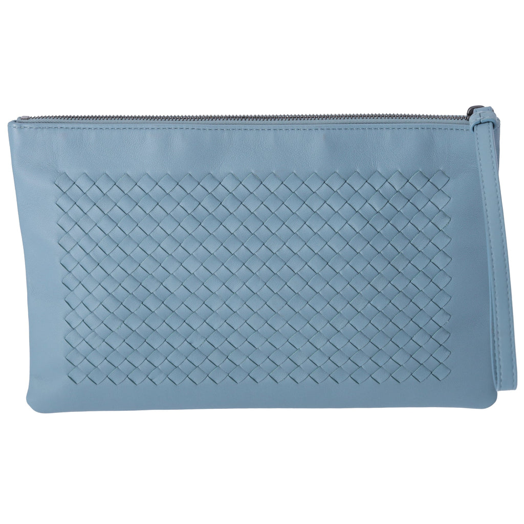 BOTTEGA VENETA Intrecciato Clutch Bag Light Blue Leather Pouch
