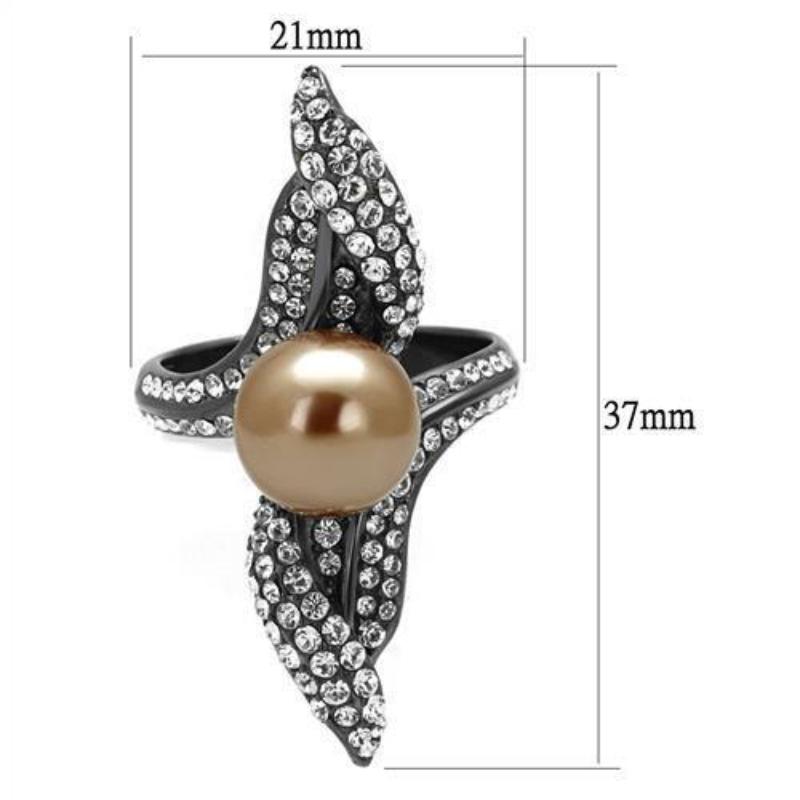 IP Light Black Stainless Steel Ring with Synthetic Pearl in Brown