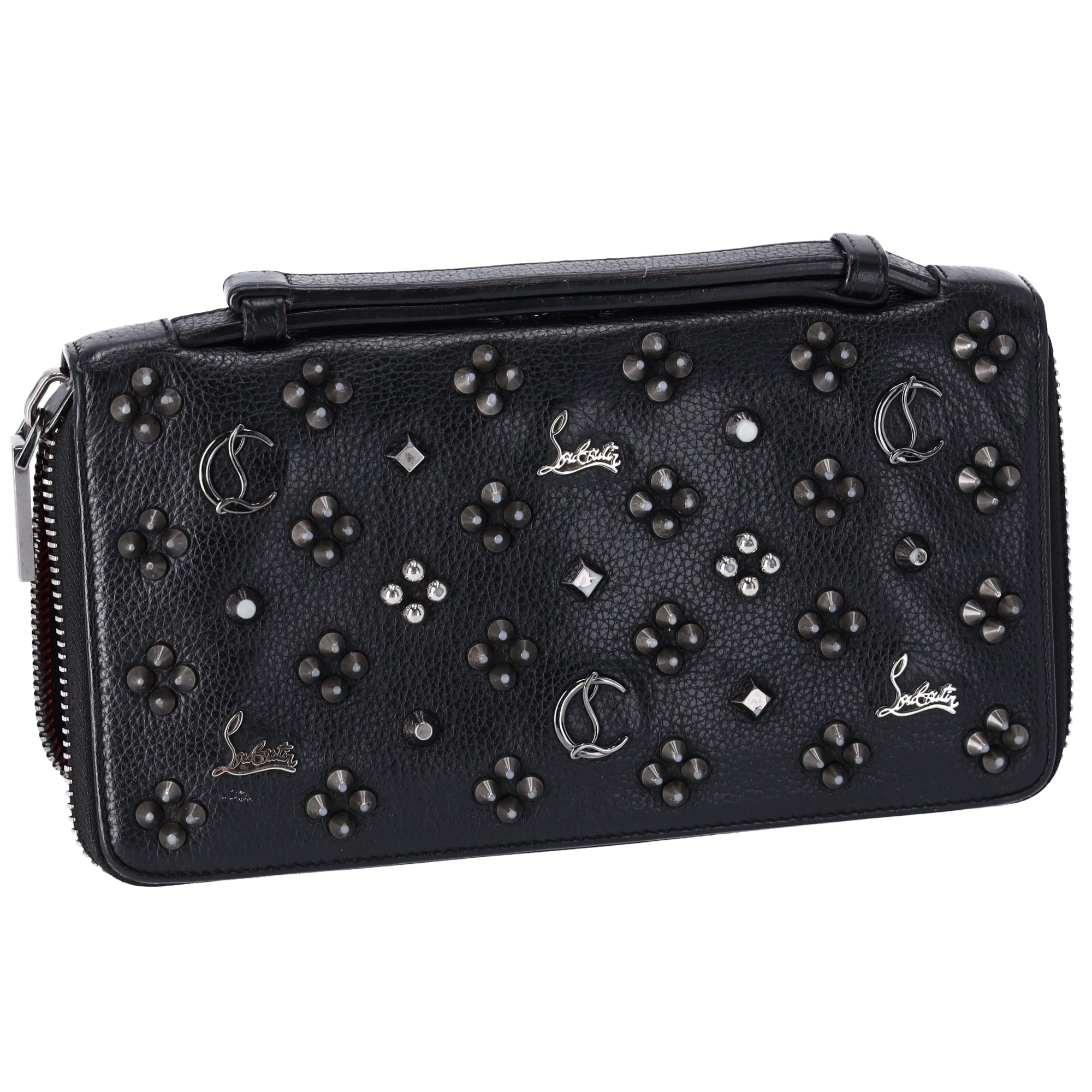 Christian Louboutin Panettone Wallet XL Clutch 1175110 Black Leather Beaded