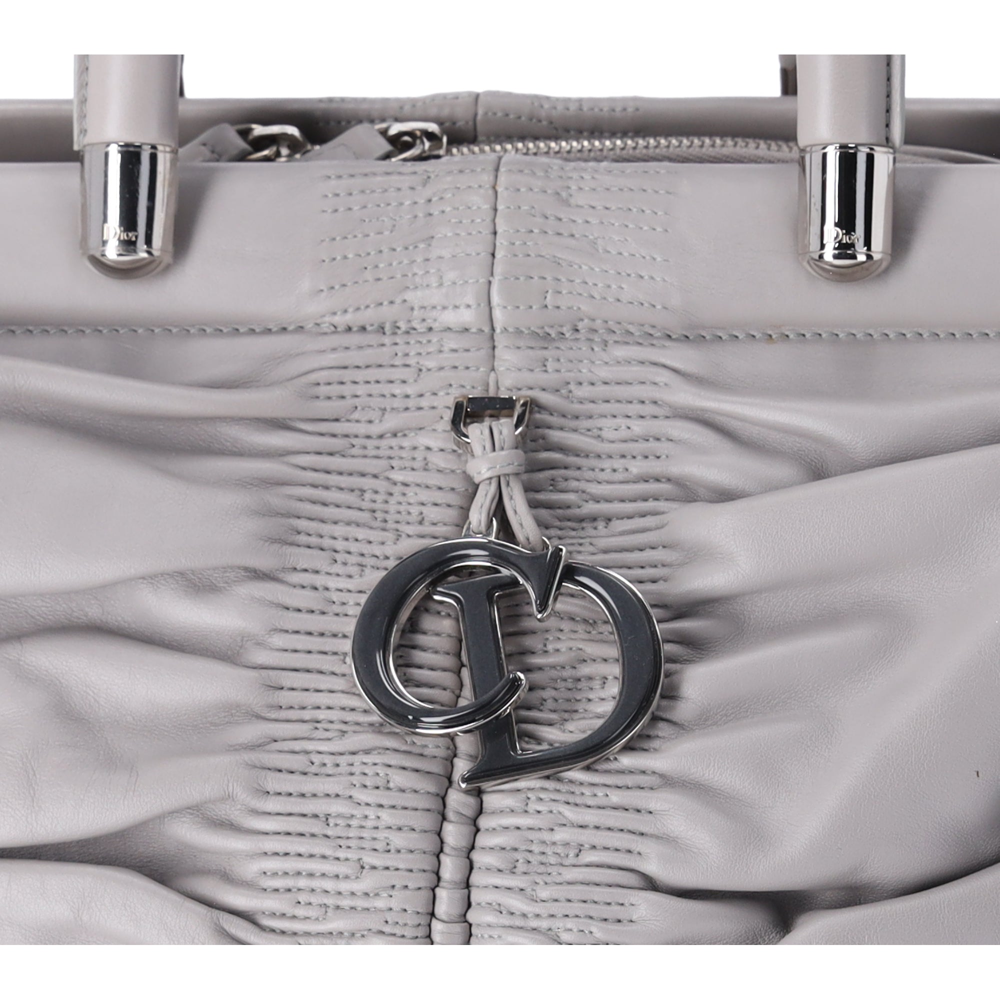 Christian Dior Karenina Handbag North South Tote Gray Leather