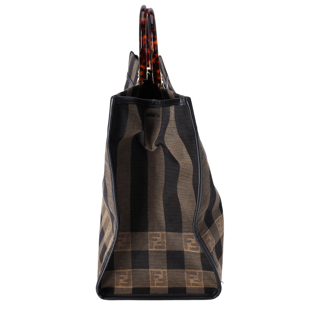 FENDI Sunshine Shopper Tote Bag 8BH372 Dark Brown Black Jacquard Leather