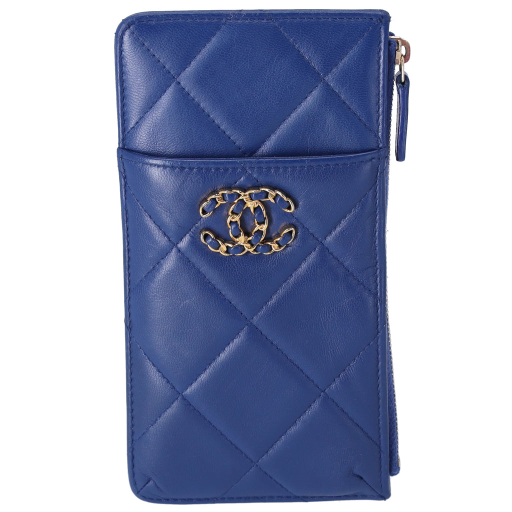 CHANEL 19 Matelasse Accessory Wallet Card Case AP1182 Blue Lambskin